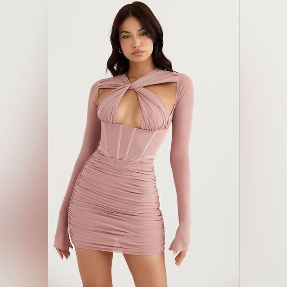 NWT HOUSE OF CB ADANNAA CRYSTAL BLUSH CORSET MINI DRESS - Picture 11 of 15